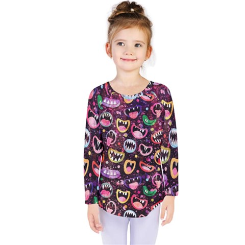 Funny Monster Mouths Kids  Long Sleeve Tee by Salman4z