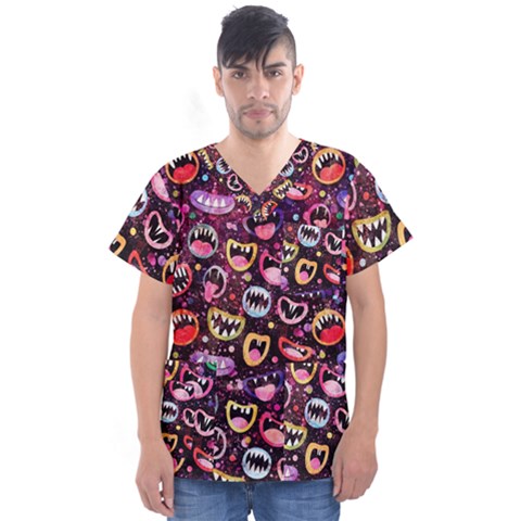 Funny Monster Mouths Men s V-neck Scrub Top by Salman4z