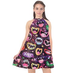 Funny Monster Mouths Halter Neckline Chiffon Dress  by Salman4z