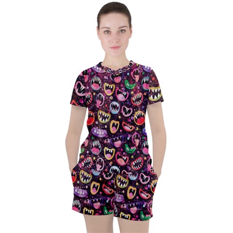 Funny Monster Mouths Women s Tee And Shorts Set by Salman4z