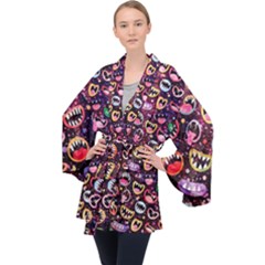 Funny Monster Mouths Long Sleeve Velvet Kimono  by Salman4z