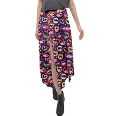 Funny Monster Mouths Velour Split Maxi Skirt by Salman4z