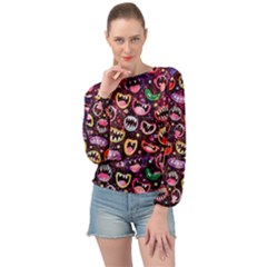 Funny Monster Mouths Banded Bottom Chiffon Top by Salman4z