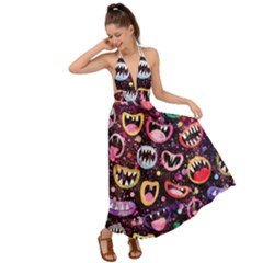 Funny Monster Mouths Backless Maxi Beach Dress by Salman4z