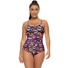 Funny Monster Mouths Retro Full Coverage Swimsuit