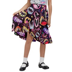 Funny Monster Mouths Kids  Ruffle Flared Wrap Midi Skirt by Salman4z