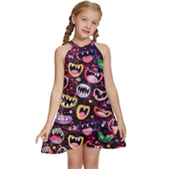 Funny Monster Mouths Kids  Halter Collar Waist Tie Chiffon Dress by Salman4z