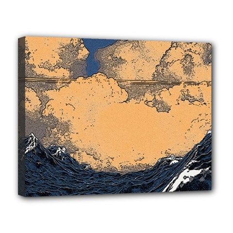 Waves Aesthetic Ocean Retro Sea Vintage Canvas 14  X 11  (stretched) by Salman4z