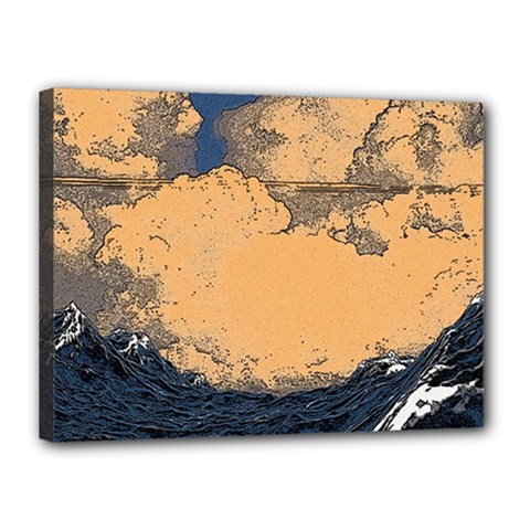 Waves Aesthetic Ocean Retro Sea Vintage Canvas 16  X 12  (stretched) by Salman4z