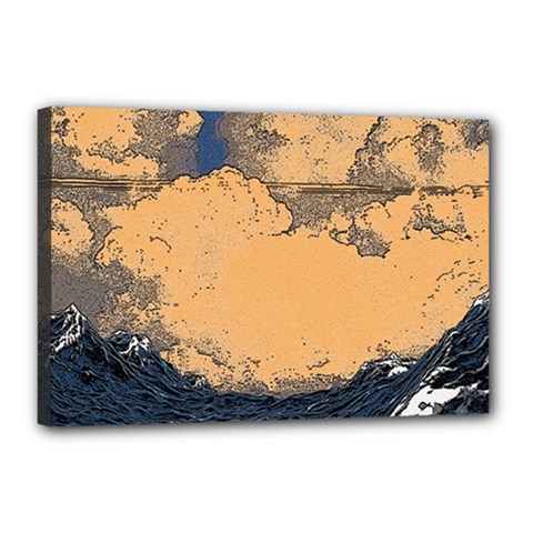 Waves Aesthetic Ocean Retro Sea Vintage Canvas 18  X 12  (stretched) by Salman4z