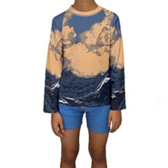 Waves Aesthetic Ocean Retro Sea Vintage Kids  Long Sleeve Swimwear by Salman4z