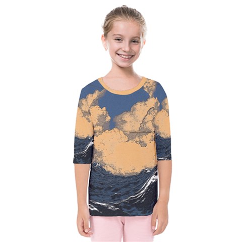 Waves Aesthetic Ocean Retro Sea Vintage Kids  Quarter Sleeve Raglan Tee by Salman4z