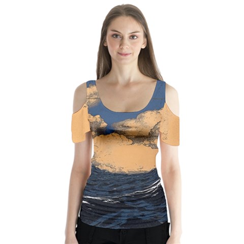 Waves Aesthetic Ocean Retro Sea Vintage Butterfly Sleeve Cutout Tee  by Salman4z