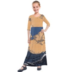 Waves Aesthetic Ocean Retro Sea Vintage Kids  Quarter Sleeve Maxi Dress by Salman4z