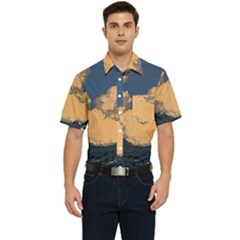 Waves Aesthetic Ocean Retro Sea Vintage Men s Short Sleeve Pocket Shirt  by Salman4z