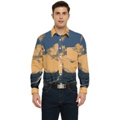 Waves Aesthetic Ocean Retro Sea Vintage Men s Long Sleeve Pocket Shirt  by Salman4z