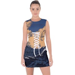 Waves Aesthetic Ocean Retro Sea Vintage Lace Up Front Bodycon Dress by Salman4z