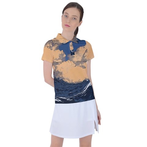 Waves Aesthetic Ocean Retro Sea Vintage Women s Polo Tee by Salman4z