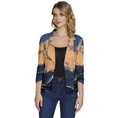 Waves Aesthetic Ocean Retro Sea Vintage Women s One-button 3/4 Sleeve Short Jacket by Salman4z