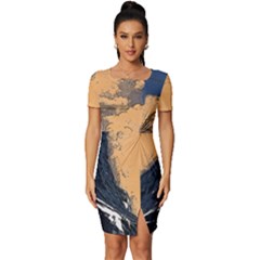 Waves Aesthetic Ocean Retro Sea Vintage Fitted Knot Split End Bodycon Dress by Salman4z