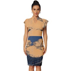 Waves Aesthetic Ocean Retro Sea Vintage Vintage Frill Sleeve V-neck Bodycon Dress by Salman4z