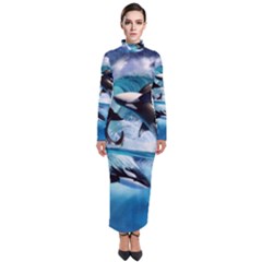 Orca Wave Water Underwater Turtleneck Maxi Dress by Salman4z