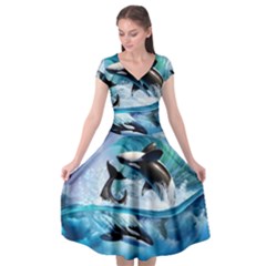 Orca Wave Water Underwater Cap Sleeve Wrap Front Dress by Salman4z