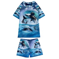 Orca Wave Water Underwater Kids  Swim Tee And Shorts Set