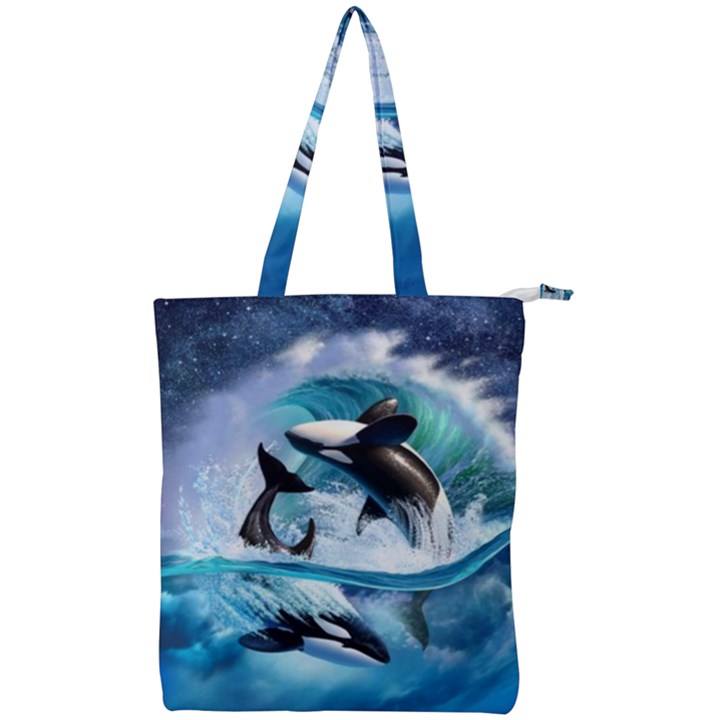 Orca Wave Water Underwater Double Zip Up Tote Bag