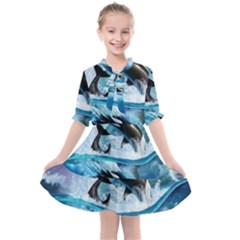 Orca Wave Water Underwater Kids  All Frills Chiffon Dress by Salman4z