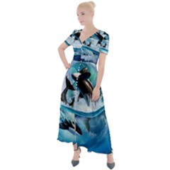 Orca Wave Water Underwater Button Up Short Sleeve Maxi Dress by Salman4z