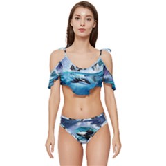 Orca Wave Water Underwater Ruffle Edge Tie Up Bikini Set	 by Salman4z