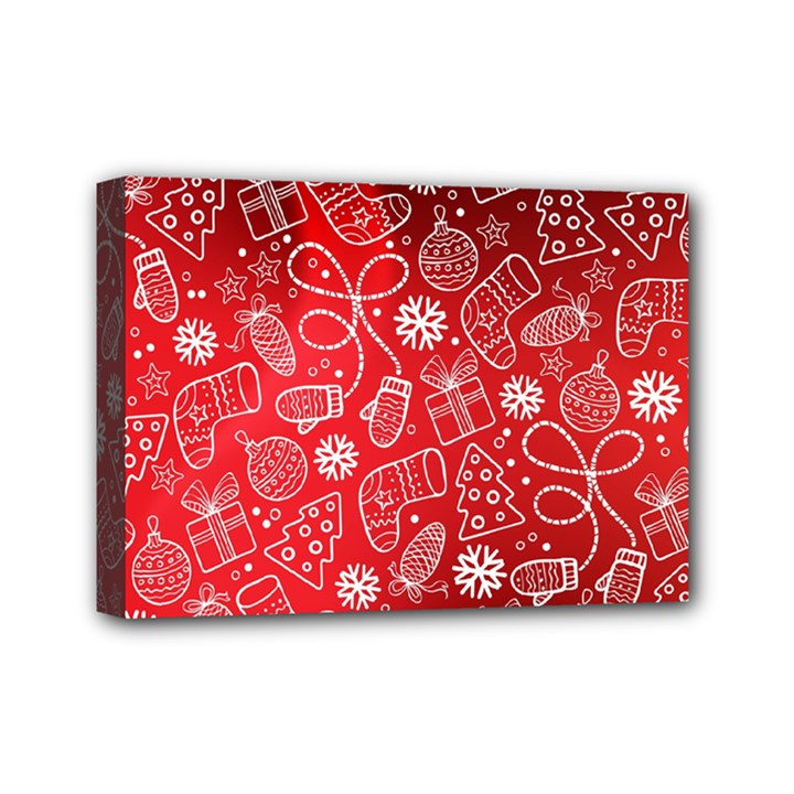 Christmas Pattern Red Mini Canvas 7  x 5  (Stretched)