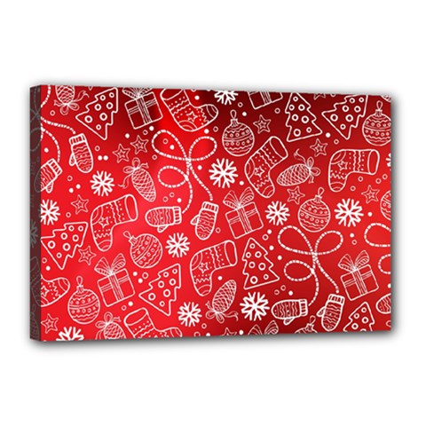 Christmas Pattern Red Canvas 18  X 12  (stretched) by Salman4z