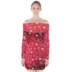 Christmas Pattern Red Long Sleeve Off Shoulder Dress by Salman4z