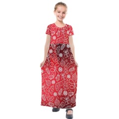 Christmas Pattern Red Kids  Short Sleeve Maxi Dress by Salman4z