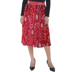 Christmas Pattern Red Classic Velour Midi Skirt  by Salman4z