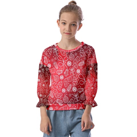 Christmas Pattern Red Kids  Cuff Sleeve Top by Salman4z