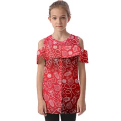 Christmas Pattern Red Fold Over Open Sleeve Top by Salman4z