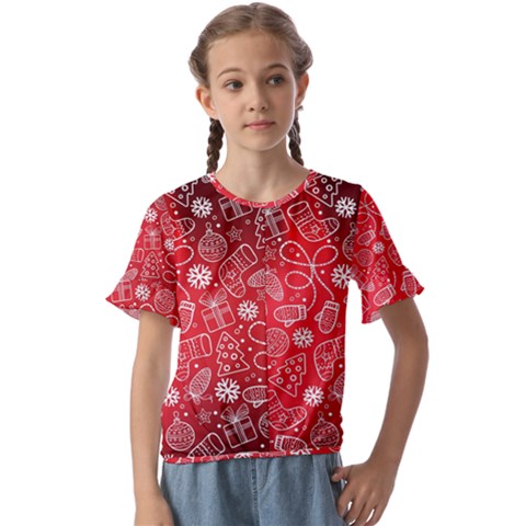 Christmas Pattern Red Kids  Cuff Sleeve Scrunch Bottom Tee by Salman4z