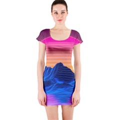 Sun Ultra Artistic 3d Illustration Sunset Short Sleeve Bodycon Dress by Salman4z