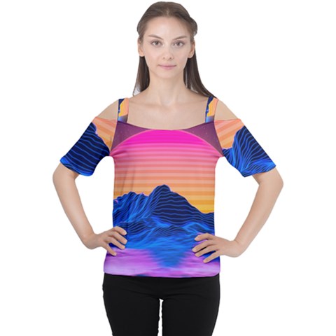 Sun Ultra Artistic 3d Illustration Sunset Cutout Shoulder Tee by Salman4z