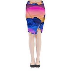 Sun Ultra Artistic 3d Illustration Sunset Midi Wrap Pencil Skirt by Salman4z