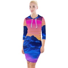 Sun Ultra Artistic 3d Illustration Sunset Quarter Sleeve Hood Bodycon Dress by Salman4z