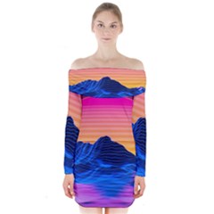 Sun Ultra Artistic 3d Illustration Sunset Long Sleeve Off Shoulder Dress by Salman4z