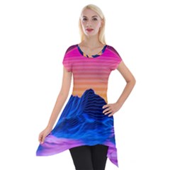 Sun Ultra Artistic 3d Illustration Sunset Short Sleeve Side Drop Tunic by Salman4z