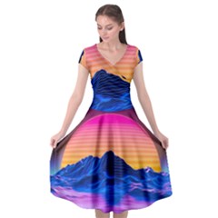 Sun Ultra Artistic 3d Illustration Sunset Cap Sleeve Wrap Front Dress by Salman4z