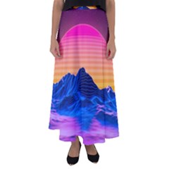 Sun Ultra Artistic 3d Illustration Sunset Flared Maxi Skirt