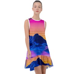 Sun Ultra Artistic 3d Illustration Sunset Frill Swing Dress by Salman4z