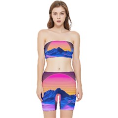 Sun Ultra Artistic 3d Illustration Sunset Stretch Shorts And Tube Top Set by Salman4z